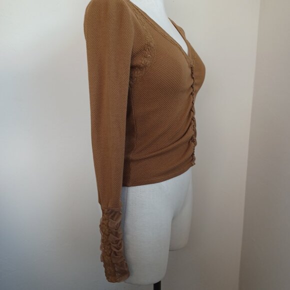 Free People Top Wear Me Out Brown Waffle Knit Long Sleeve Cropped Tee Size XS - Picture 11 of 16